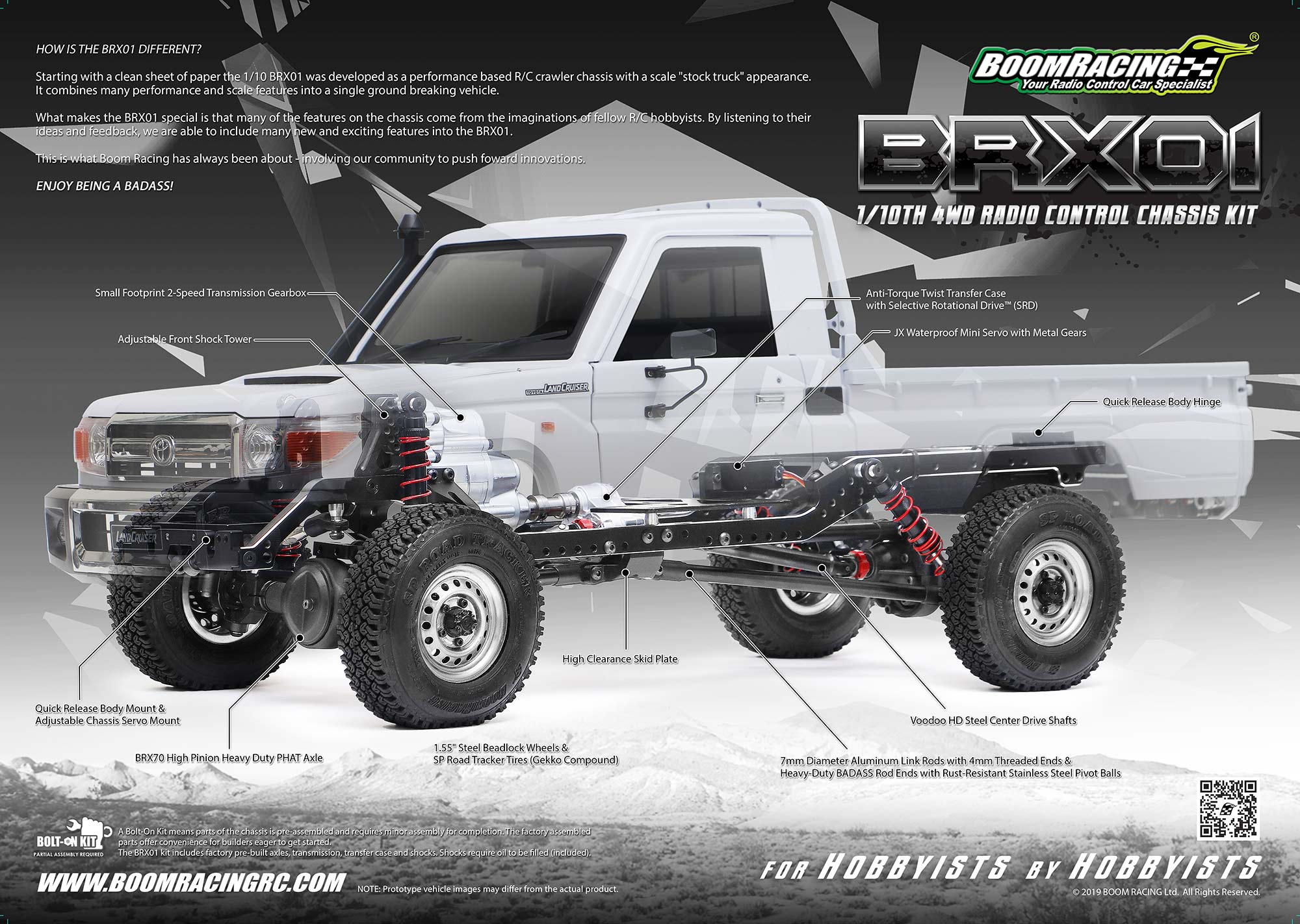 BR8002 Boom Racing BRX01 1/10 Radio Control Chassis Kit with LC70 